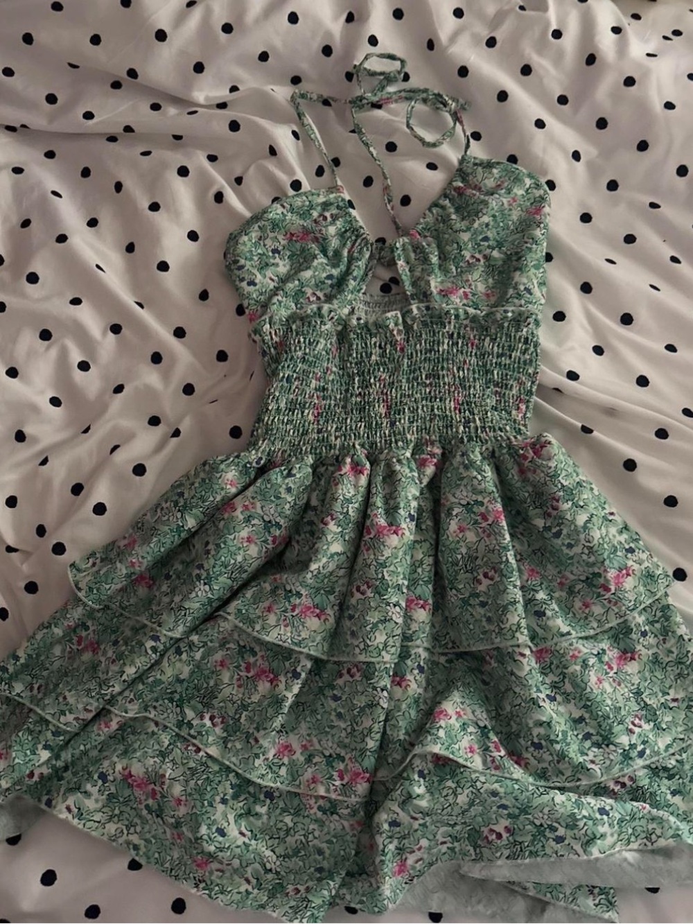 Green Floral Halter Dress